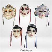 Group of Ceramic Mardi Gras Wall Masks by Clay Art