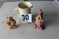 Creamware Pitcher & 2" Pharmacist Figurines
