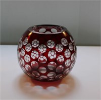 East German Ruby Red Cut to Clear Vase