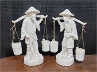 (2) Figurines, Asian Peasants With Water Buckets