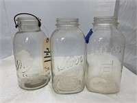 3 Half Gallon Glass Canning Jars no lids