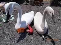 Three Outdoor Swans and Wood Bird