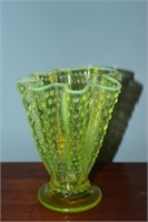 Fenton Vaseline hobnail opalescent art glass vase