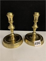 BRASS CANDLE STICKS 6" H, MARKED ON BASE AS SHOWN
