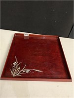 TRAY 12.5" X 12.5" MOTHER OF PEARL INLAY FLOWER