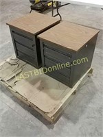 2 Faux Wood Top Metal Tables with Drawers