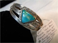 SILVER "OLD PAWN" NAVAJO BLUE TURQUOISE CUFF