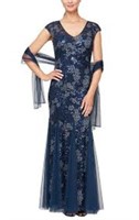 Alex Evenings Embroidered Gown With Shawl - 16