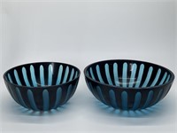 Two Cut Blue and Black Art Glass Bowls