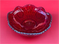 Imperial Glass Sunset Red Hobstar Bowl