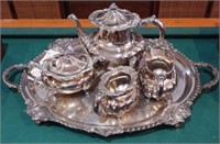 Antique 5pc Gilt pattern Triple Plate tea set