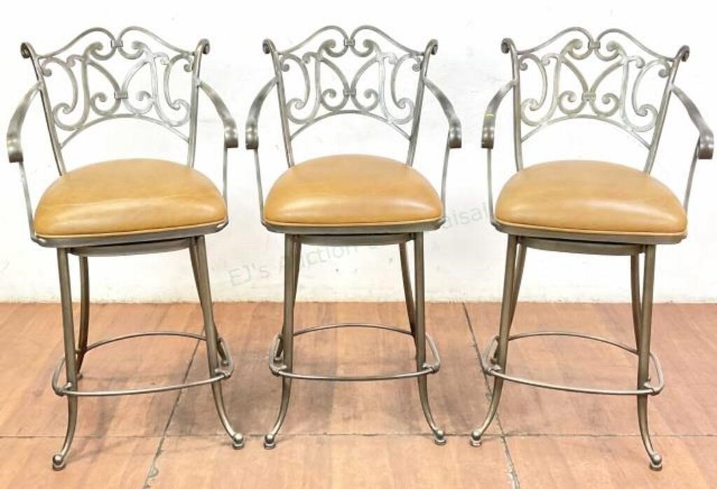 (3) Ethan Allen Gaston Iron Swivel Barstools