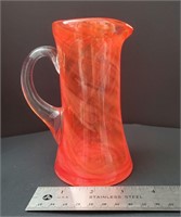 MID-CENTURY MODERN ORANGE ART GLASS PITCHER MCM