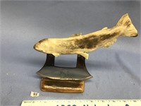 5 1/2" ulu blade with 8 1/2" fossilized antler han