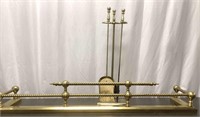 Brass Fireplace Fender and Tool Set