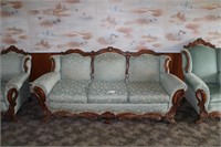 3pc Carved Wood Sofa & (2) Arm Chairs