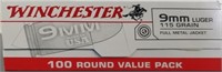 WINCHESTER 9mm LUGER 115 GR FMJ 100 RDS