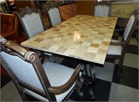Mosaic Stone Top Dining Table & 5 Chairs