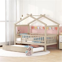 Twin House Bed with Trundle  Natural