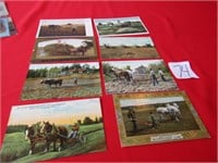 8 VINTAGE POST CARDS W/ HORSE FARMING EARLY 1900'S