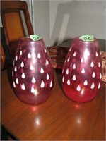 Pair of Cranberry Raindrops vases