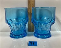 Mid-Century Coloniel Blue Honeycomb Tumblers Glass