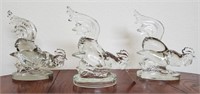 (3) Matching KR Haley Glass Roosters 8 1/2" Tall
