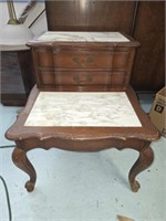 Vintage wood marble top side table
