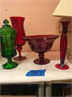 Large Red Bowl, Red Candle Holder +