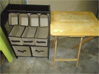 Folding wood table, small shoe organizer