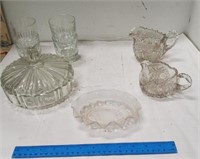 Assorted Glassware Candy Dish & Glasses