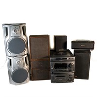 Collection of (6) Assorted Speakers & Aiwa Stereo