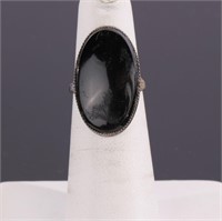 ART DECO STERLING & ONYX Cabochon Ring