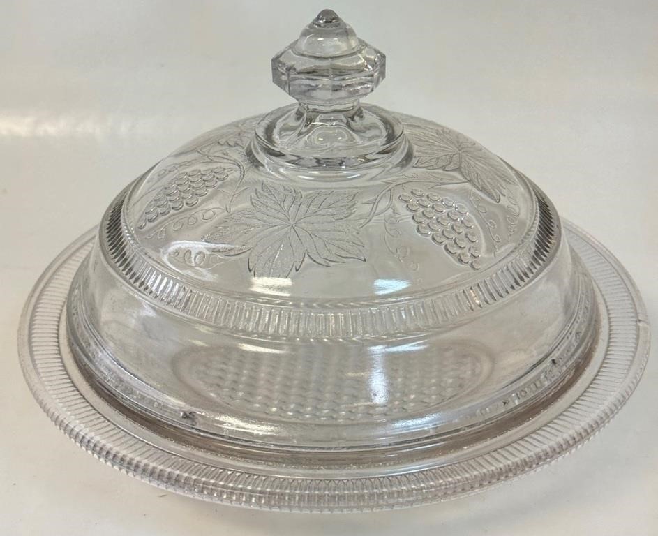 NOVA SCOTIA GLASS GRAPE & VINE COVERED BUTTER DISH