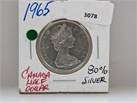 1965 Canada 80% Silver Half $1 Dollar
