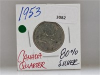 1953 Canada 80% Silver Quarter