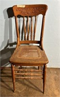 Pressed Oak Cane Seated Side Chair