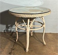 Vintage White Painted Wicker Round Table