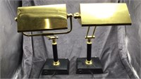 Two Adjustable Brass-Shade Lamps