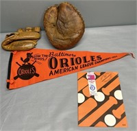 Baltimore Orioles Pennant & Baseball Glove Lot