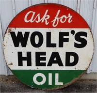 1955 "ASK FOR " WOLF'S HEAD D/S PAINTED METAL SIGN