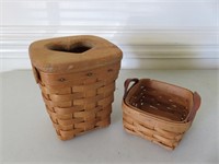 (2) 1994 Longaberger Baskets Wooden Lids & Plastic
