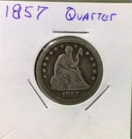 1857 US Seated Silver quarter