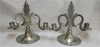 Vintage Pair of Ollers Pewter Candle Holders