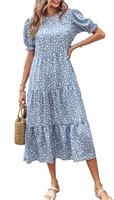 P768  Casual Boho Floral Midi Dress Small