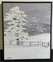 ‘Snowy Fence’ Oil Painting By Mae Sibley