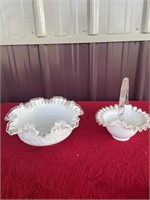 Fenton Spanish lace bowl and basket handle