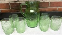 Green Glass pitcher and cups