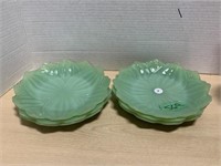 6 Green Glass Plates