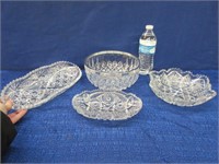 3 cut glass dishes & crystal bowl with silver trim